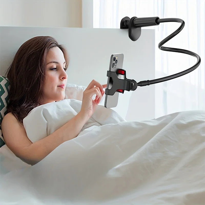 Flexible gooseneck phone mount with clamp holder for hands-free phone viewing in bed or at desk